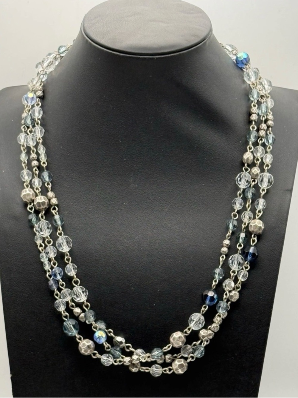 Premier Designs Heaven Sent 60" Blue Crystal Glass Bead Silver Tone Necklace